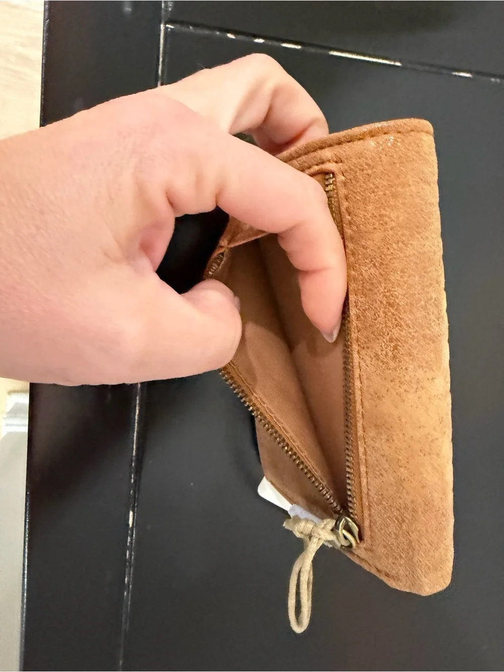 HOBO Suede Card Holder in Tan